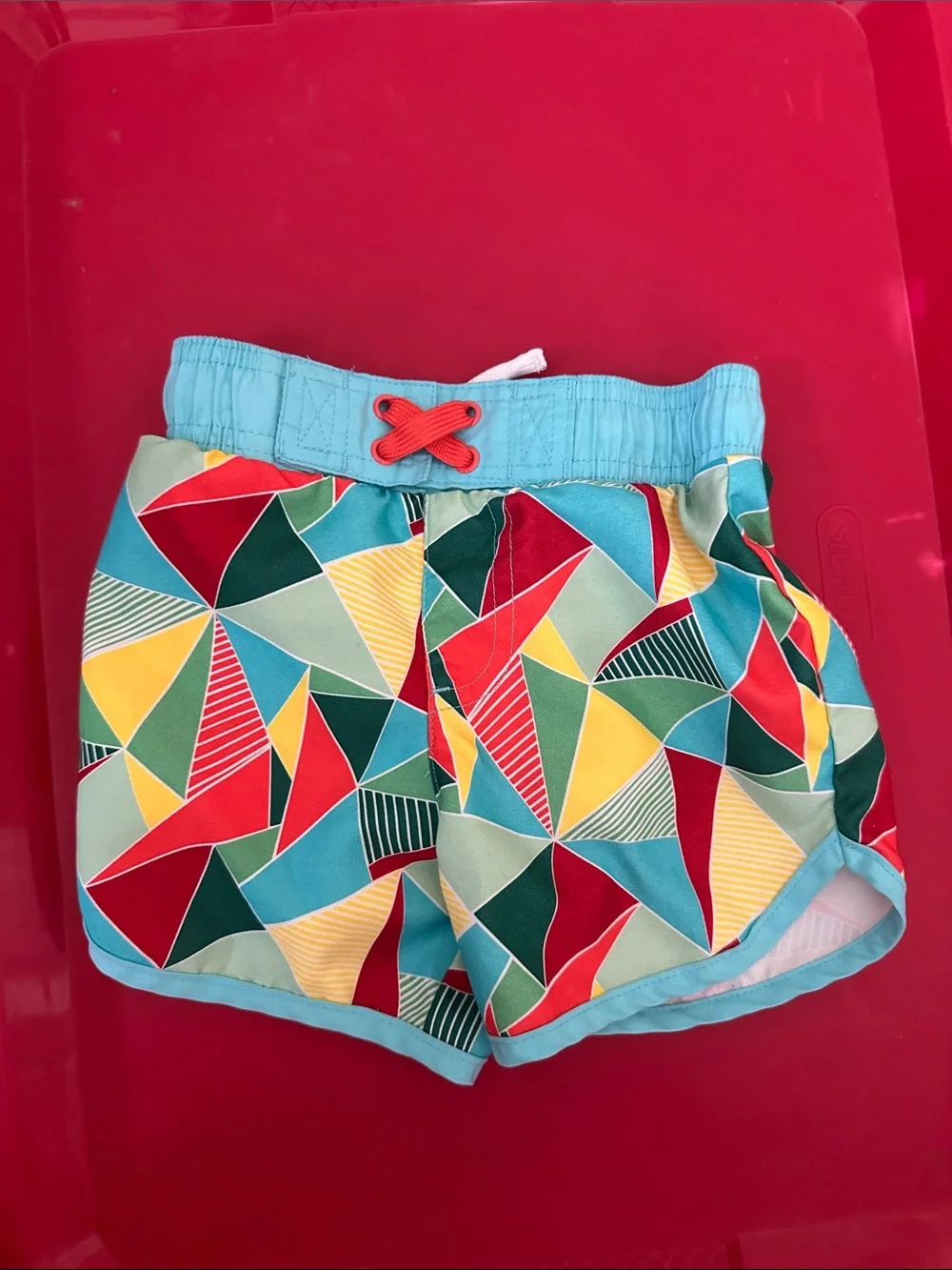 Kids Multicolor Geometric Swim Shorts - Blue Waistband